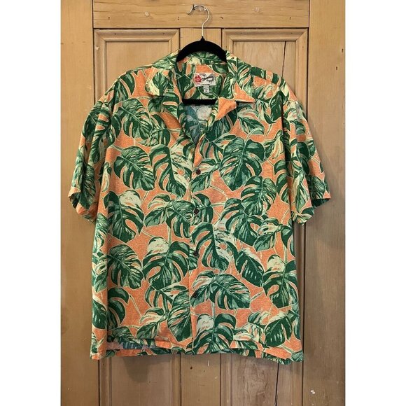 Hilo Hattie Men Monstera Aloha Hawaiian Floral Shirt Size XL Orange Green SP EXC - Picture 2 of 10